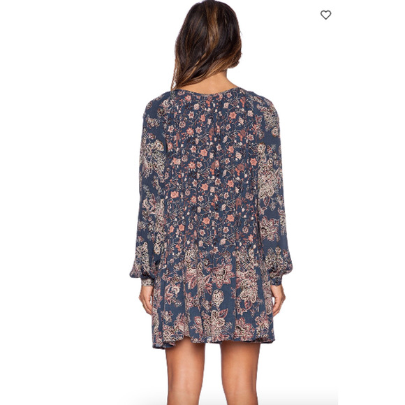 Free People Lucky Loosey Dress Indigo Blue, Paisley Boho Dress - Picture 4 of 12